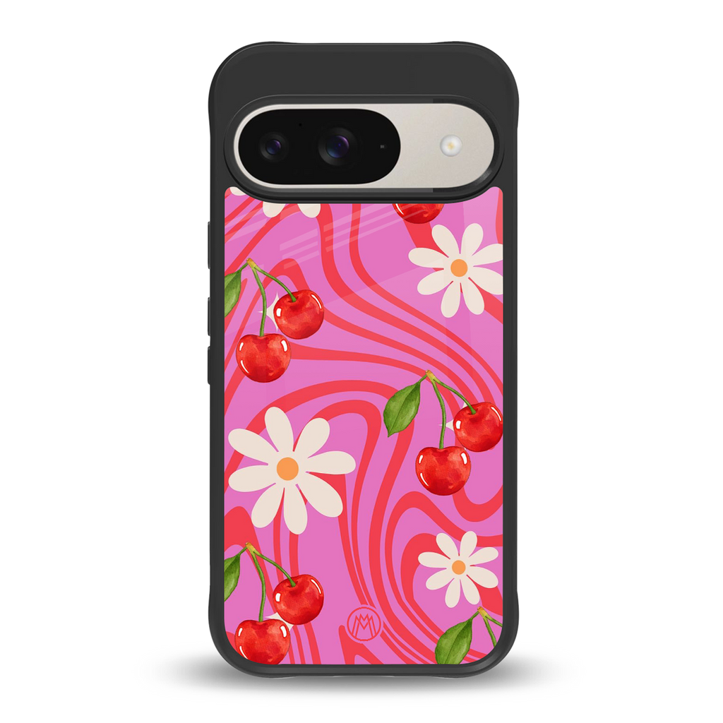 cherry swirl back phone cover | glass case for google pixel 9
