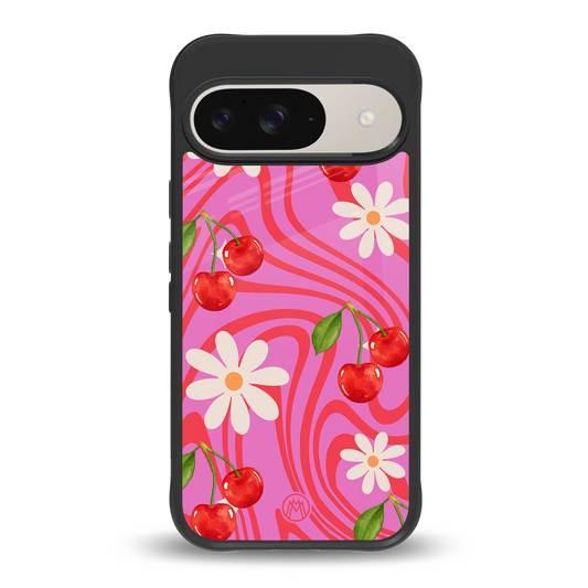 cherry swirl back phone cover | glass case for google pixel 9