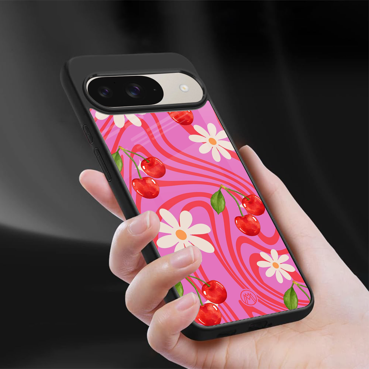 cherry swirl back phone cover | glass case for google pixel 9