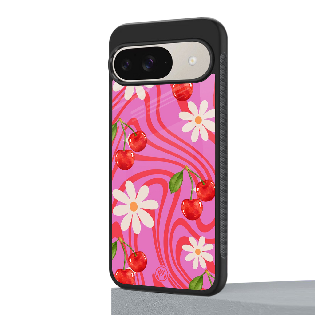 cherry swirl back phone cover | glass case for google pixel 9