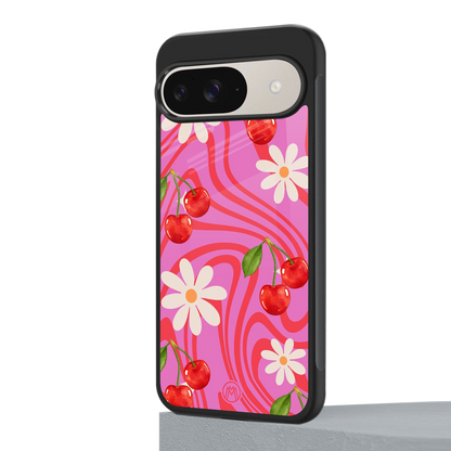cherry swirl back phone cover | glass case for google pixel 9