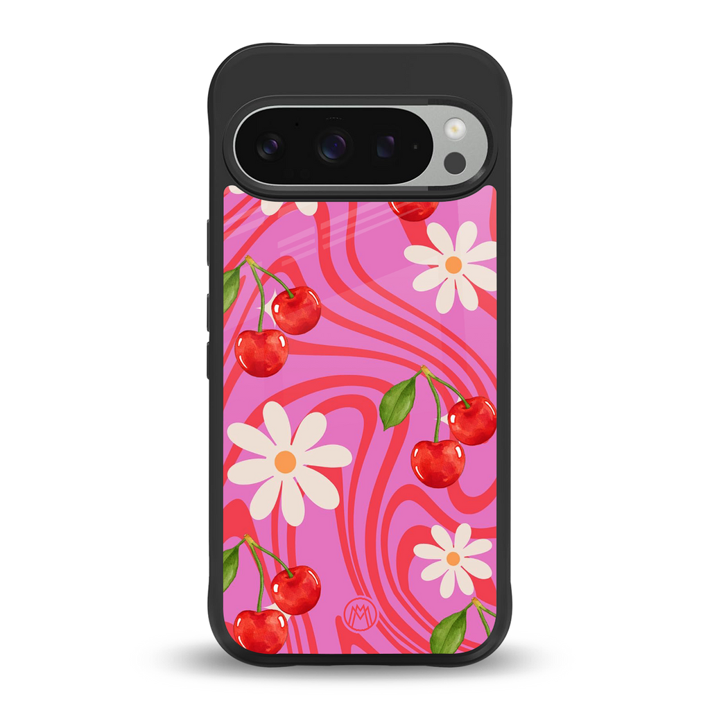 cherry swirl back phone cover | glass case for google pixel 9 pro xl