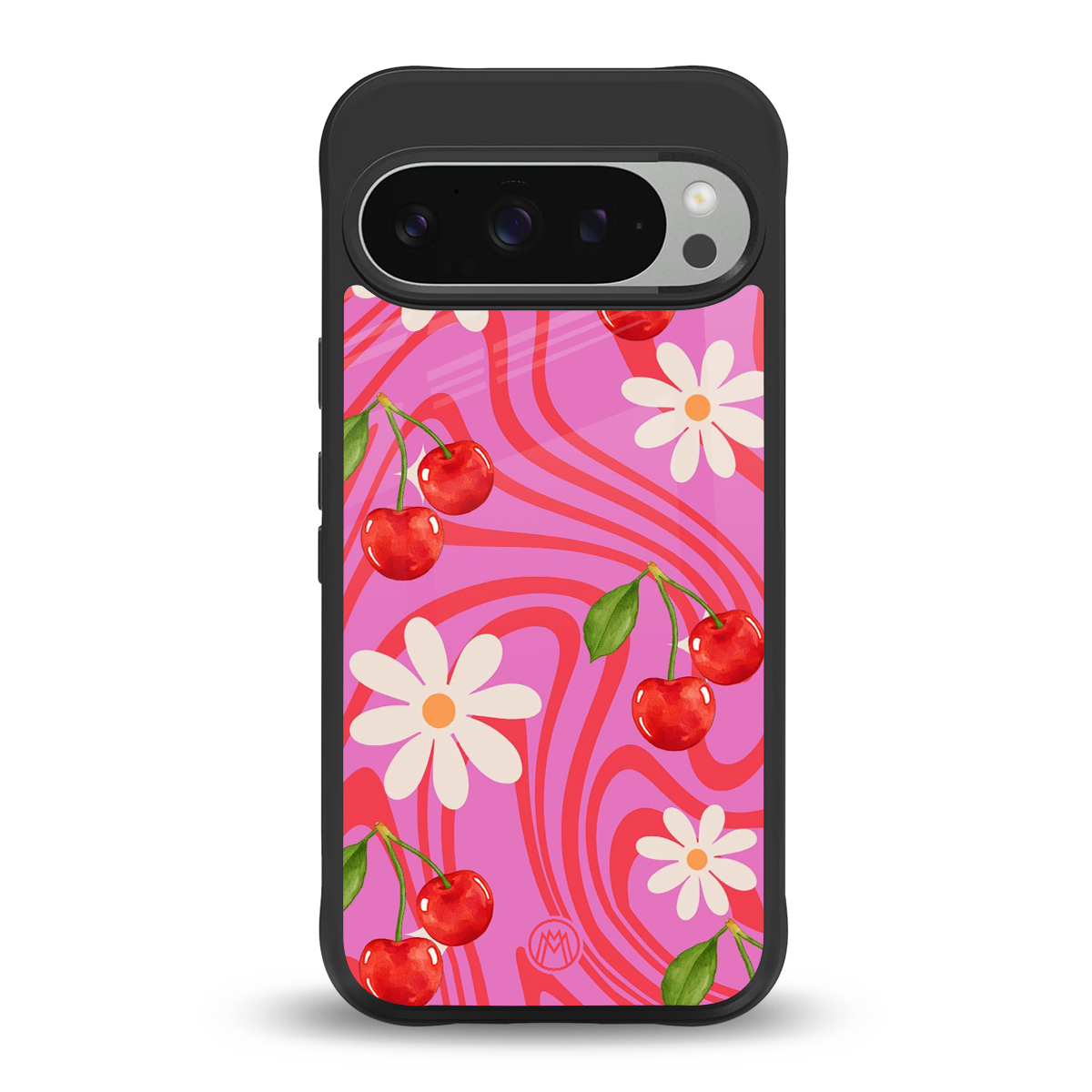 cherry swirl back phone cover | glass case for google pixel 9 pro xl