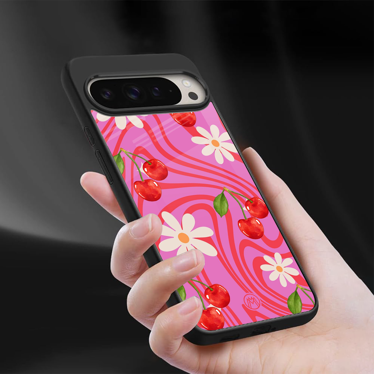 cherry swirl back phone cover | glass case for google pixel 9 pro xl