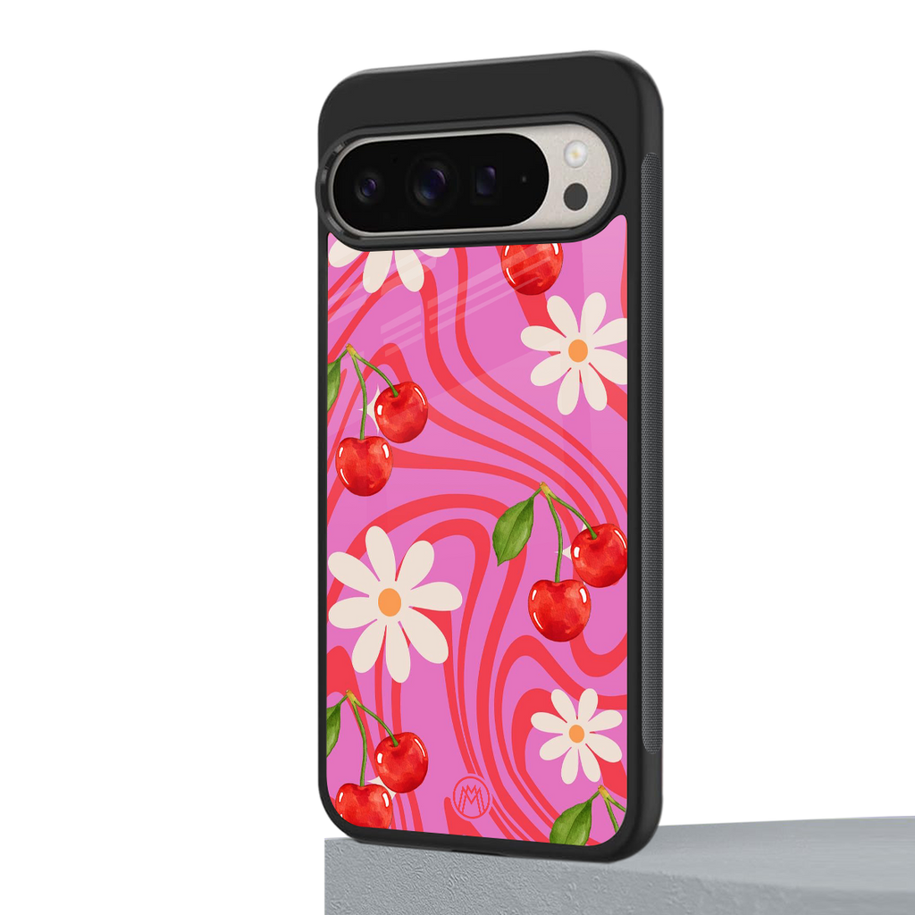 cherry swirl back phone cover | glass case for google pixel 9 pro