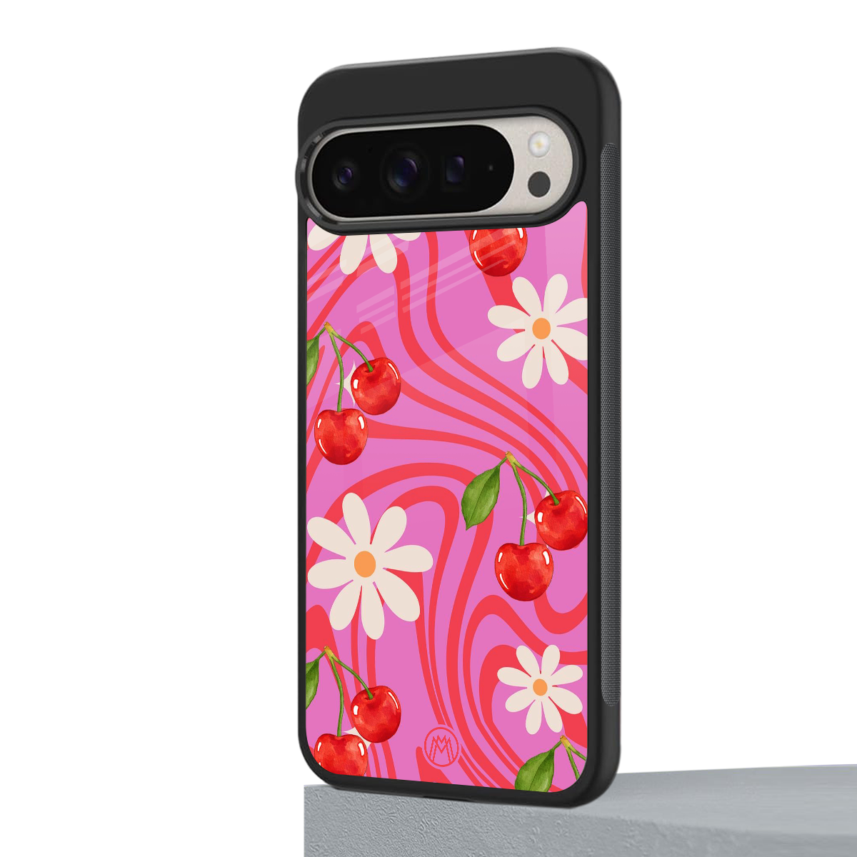 cherry swirl back phone cover | glass case for google pixel 9 pro xl