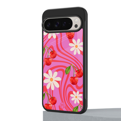 cherry swirl back phone cover | glass case for google pixel 9 pro xl