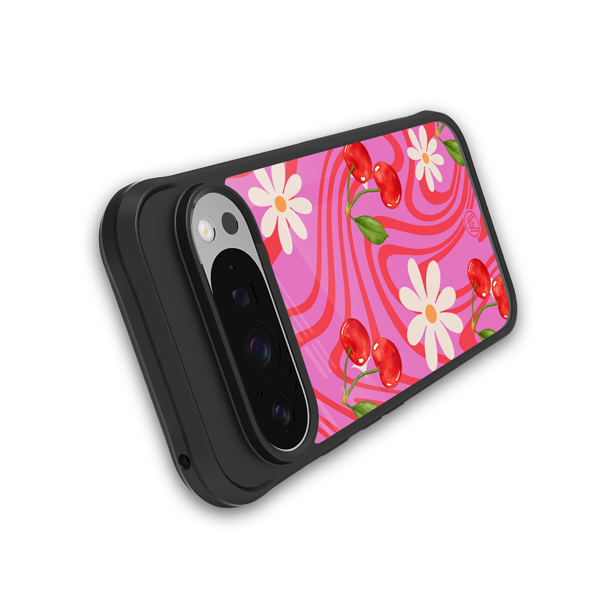 cherry swirl back phone cover | glass case for google pixel 9 pro