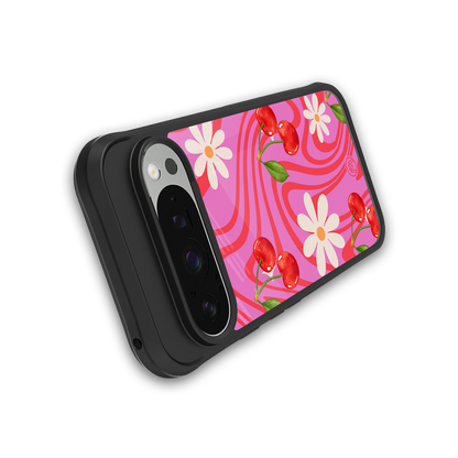 cherry swirl back phone cover | glass case for google pixel 9 pro xl