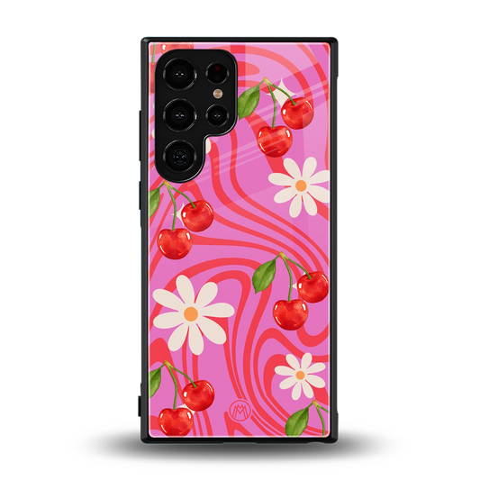 cherry swirl back phone cover | glass case for samsung galaxy s24 ultra