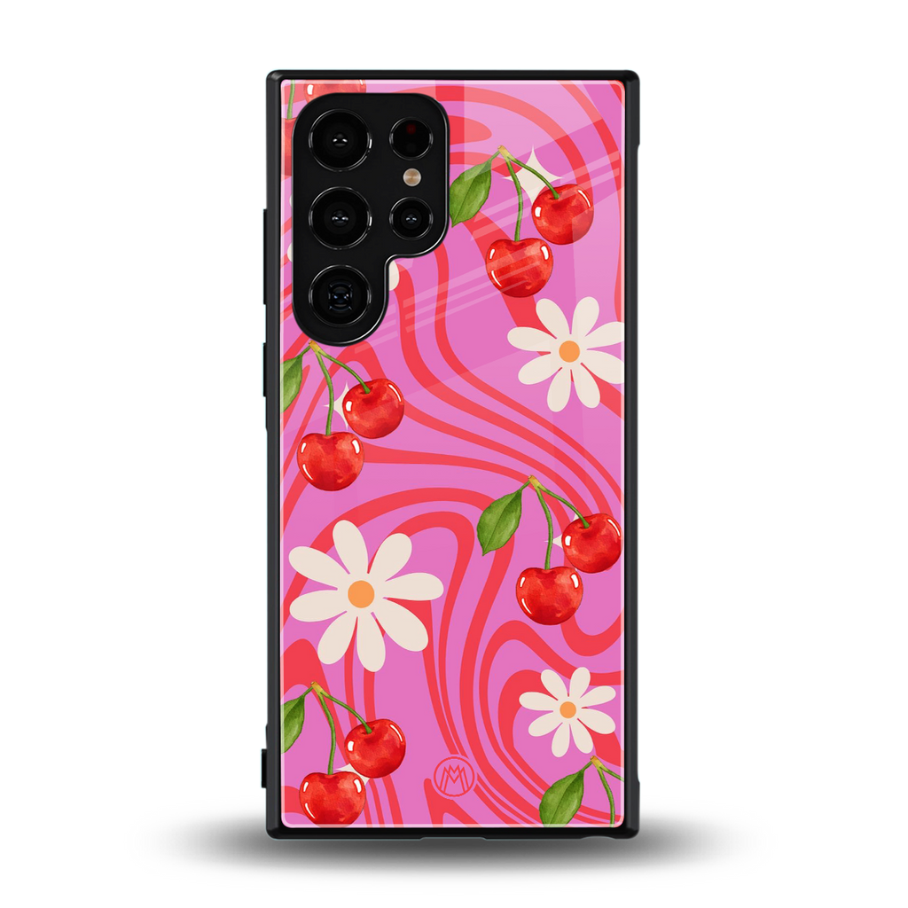 cherry swirl back phone cover | glass case for samsung galaxy s23 ultra