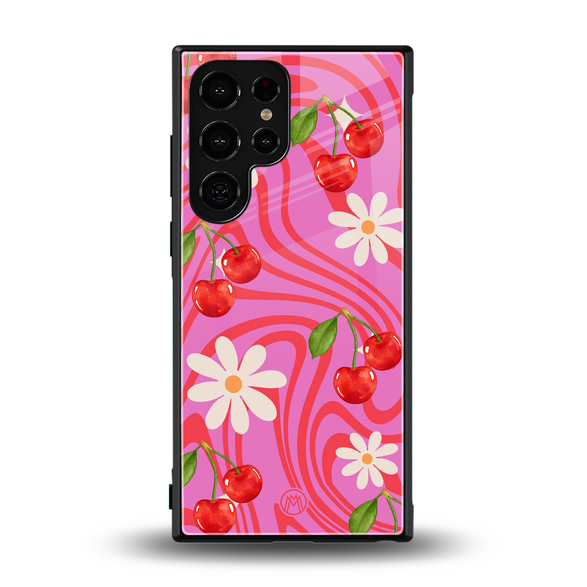 cherry swirl back phone cover | glass case for samsung galaxy s23 ultra