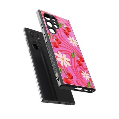 cherry swirl back phone cover | glass case for samsung galaxy s24 ultra