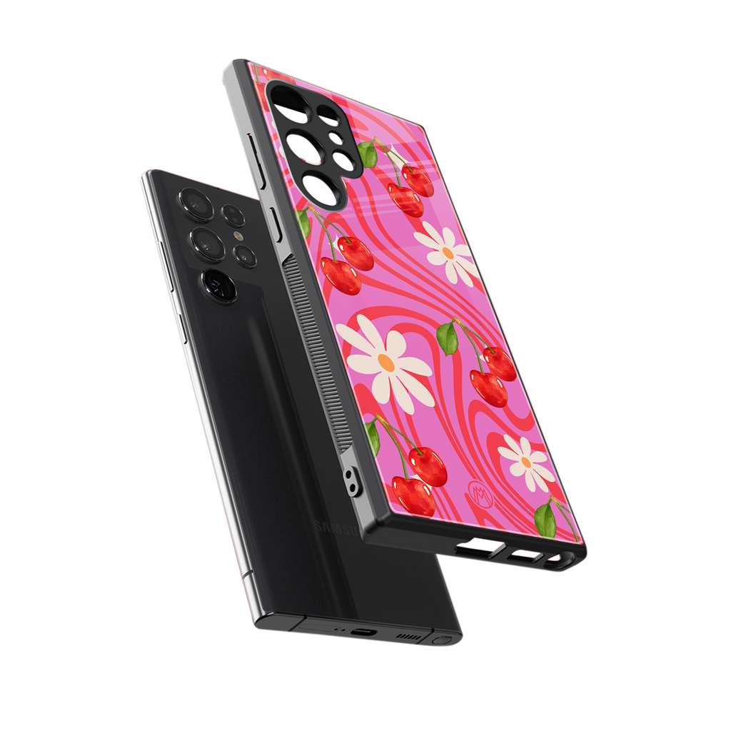 cherry swirl back phone cover | glass case for samsung galaxy s23 ultra