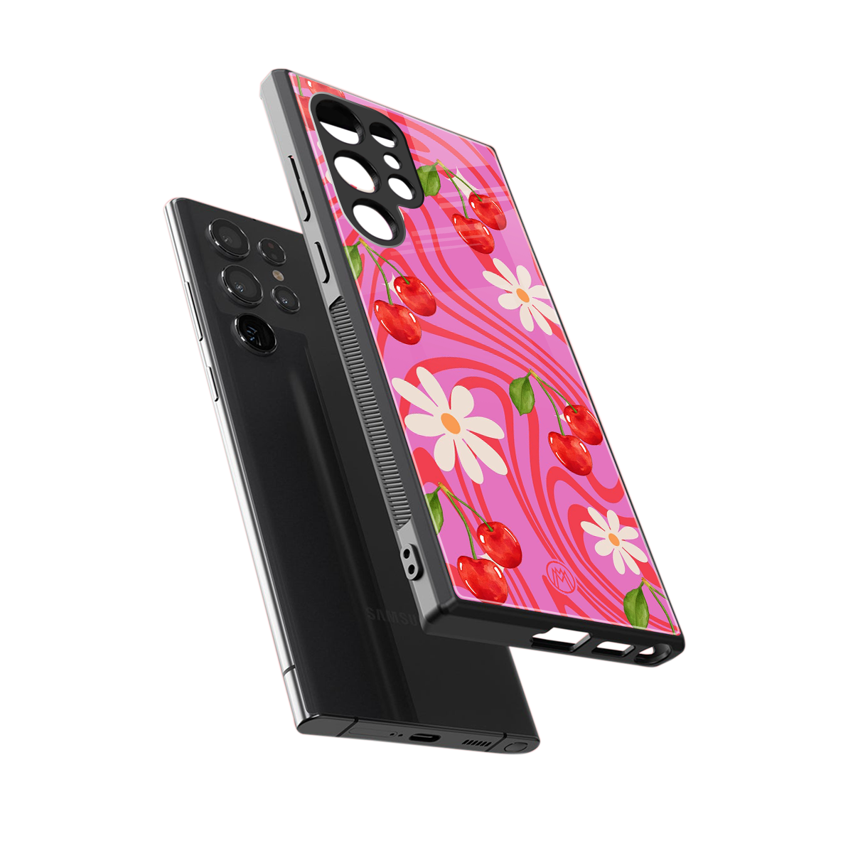 cherry swirl back phone cover | glass case for samsung galaxy s23 ultra
