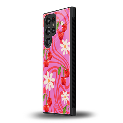 cherry swirl back phone cover | glass case for samsung galaxy s24 ultra