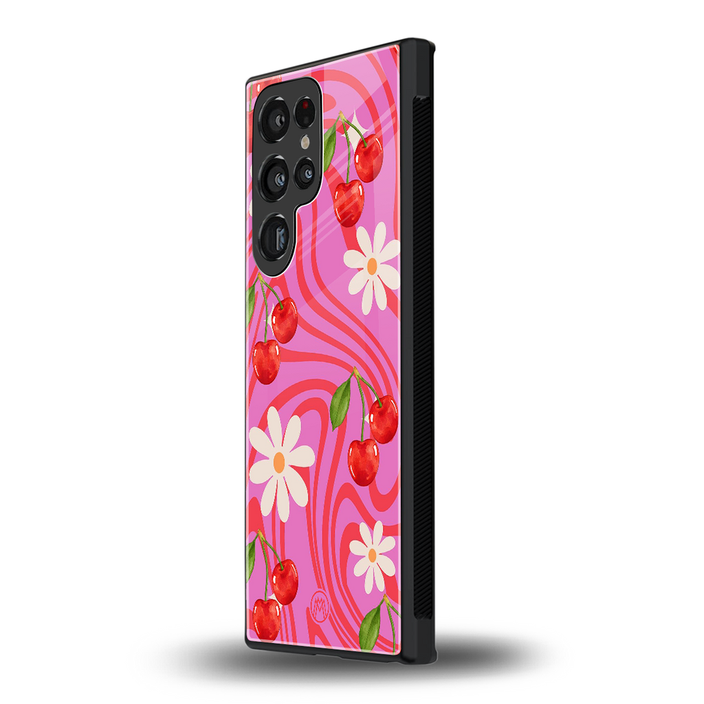 cherry swirl back phone cover | glass case for samsung galaxy s23 ultra
