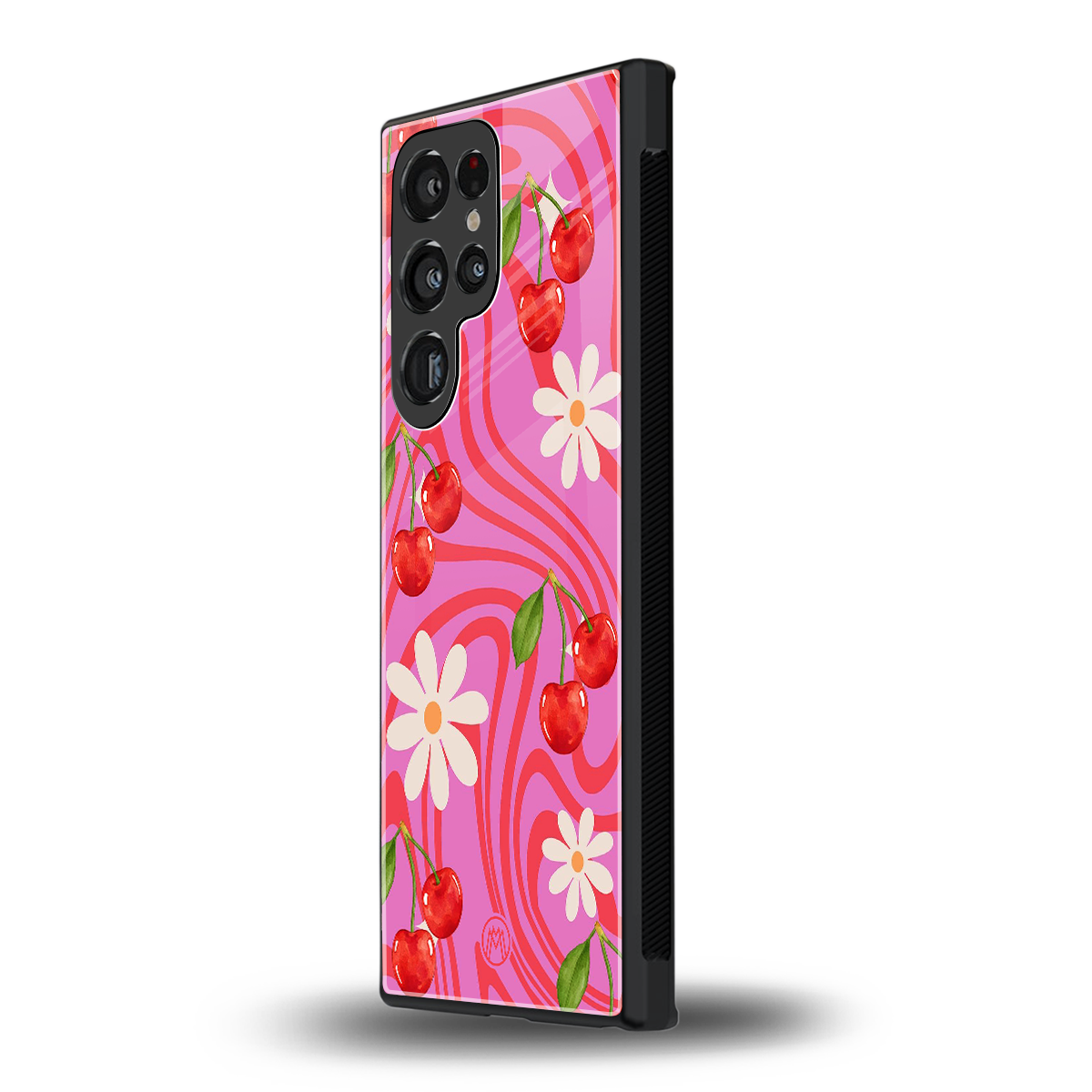 cherry swirl back phone cover | glass case for samsung galaxy s23 ultra