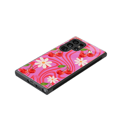 cherry swirl back phone cover | glass case for samsung galaxy s24 ultra