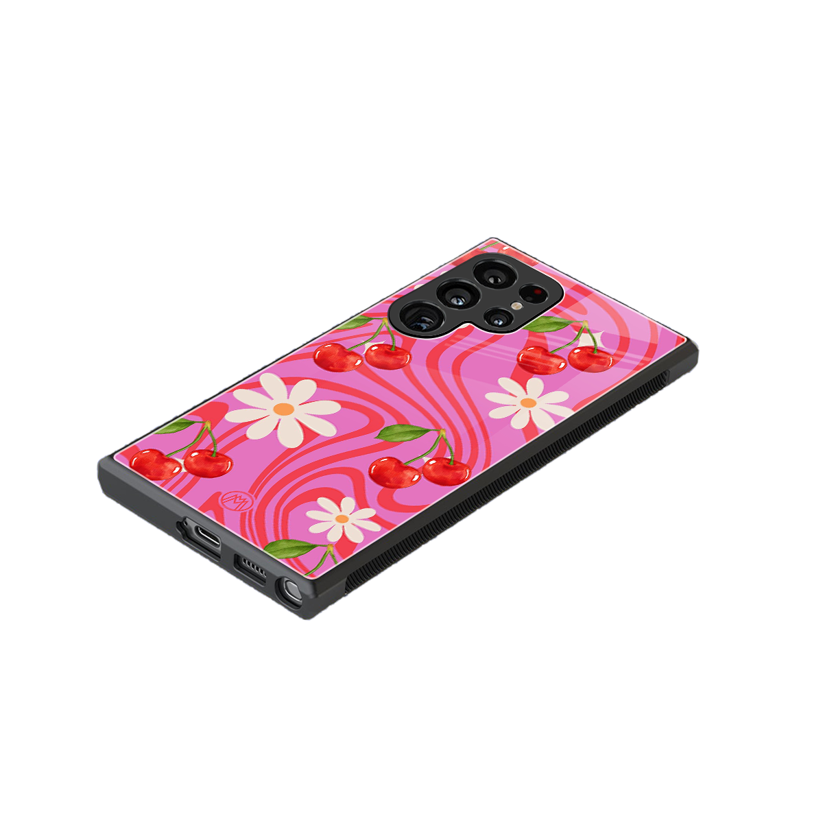 cherry swirl back phone cover | glass case for samsung galaxy s23 ultra