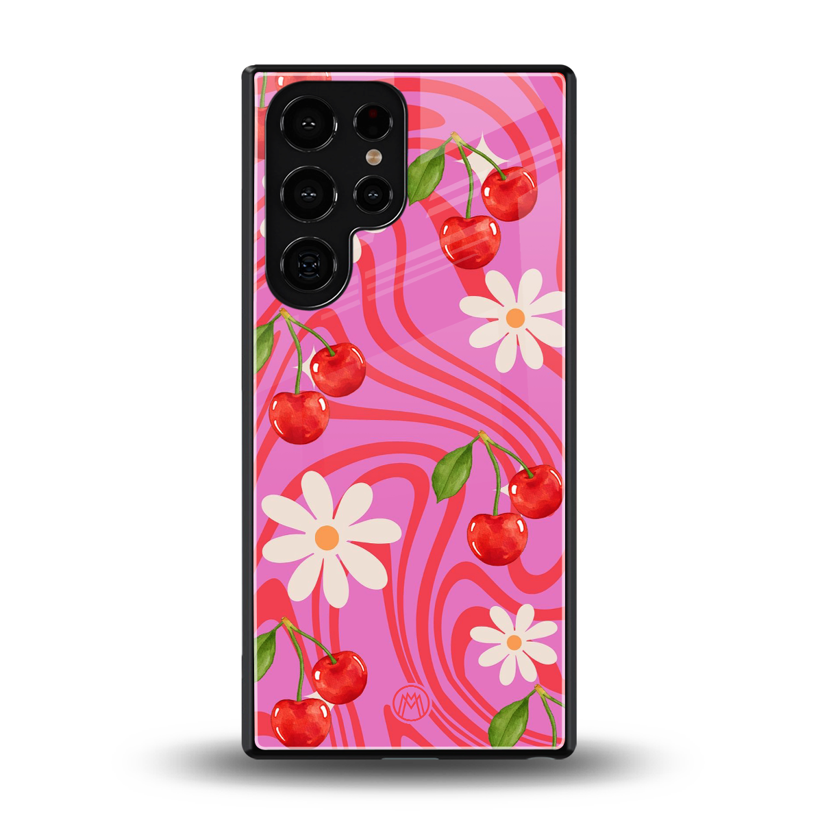 cherry swirl back phone cover | glass case for samsung galaxy s25 ultra