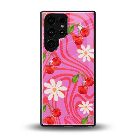 cherry swirl back phone cover | glass case for samsung galaxy s25 ultra