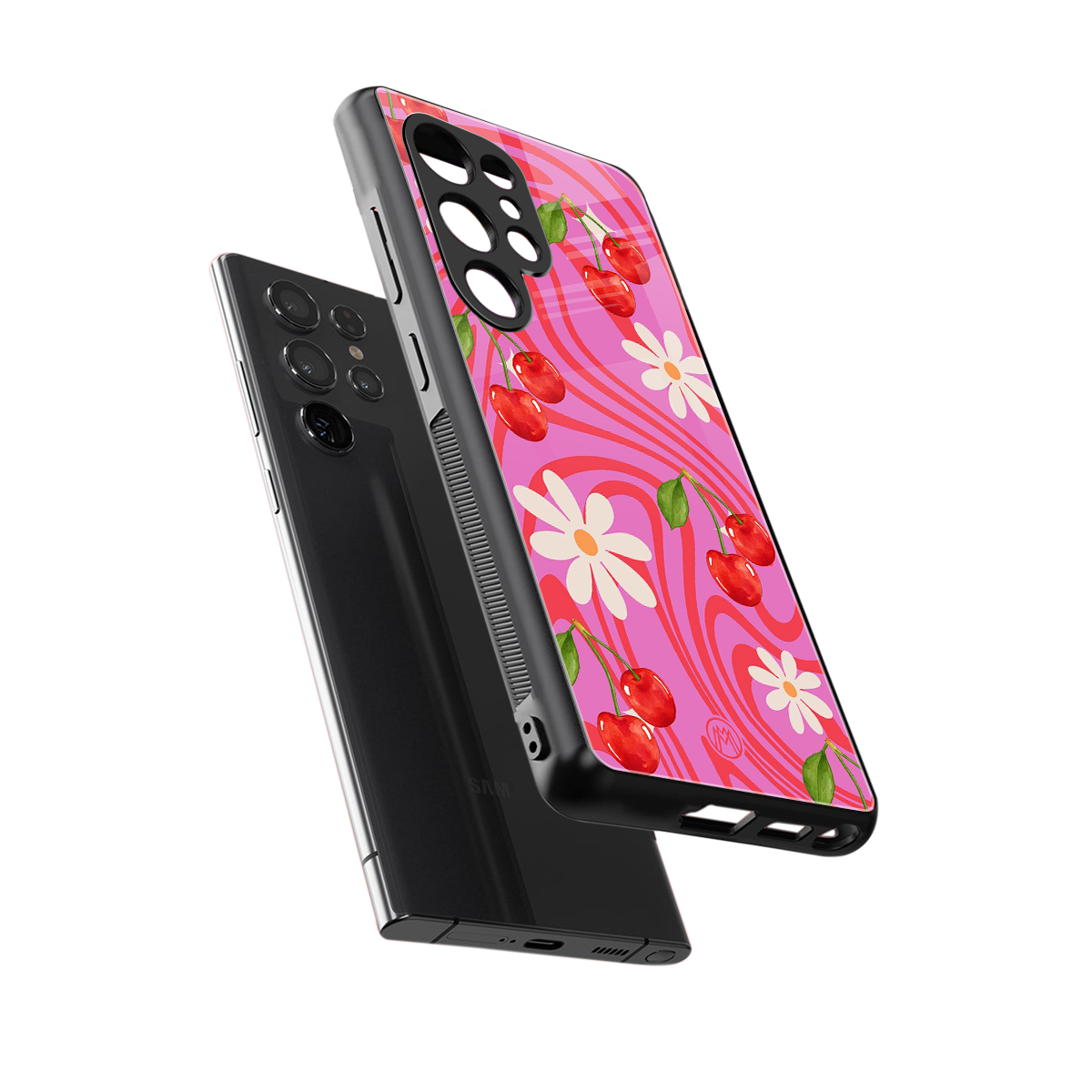 cherry swirl back phone cover | glass case for samsung galaxy s25 ultra