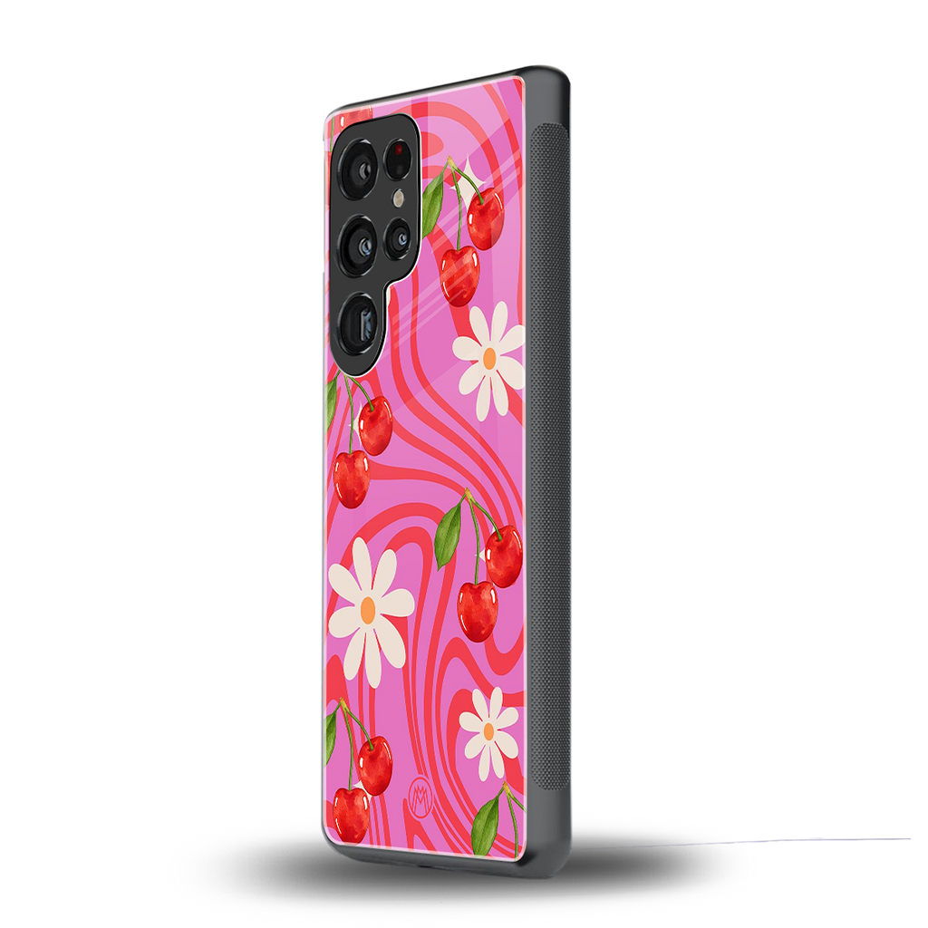 cherry swirl back phone cover | glass case for samsung galaxy s25 ultra