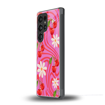 cherry swirl back phone cover | glass case for samsung galaxy s25 ultra