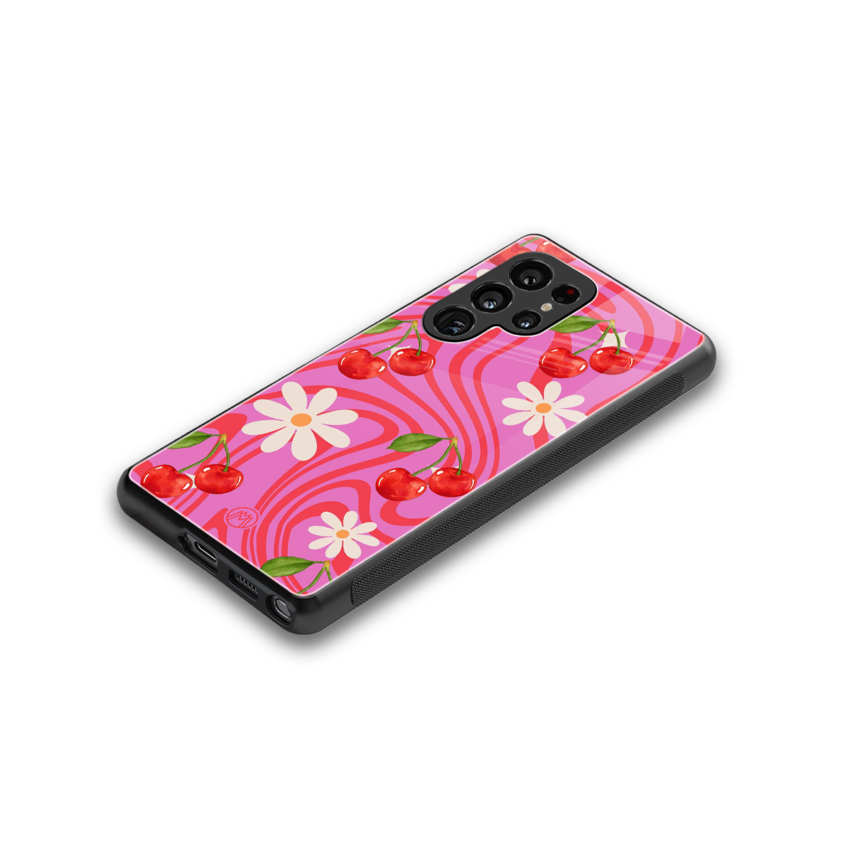 cherry swirl back phone cover | glass case for samsung galaxy s25 ultra