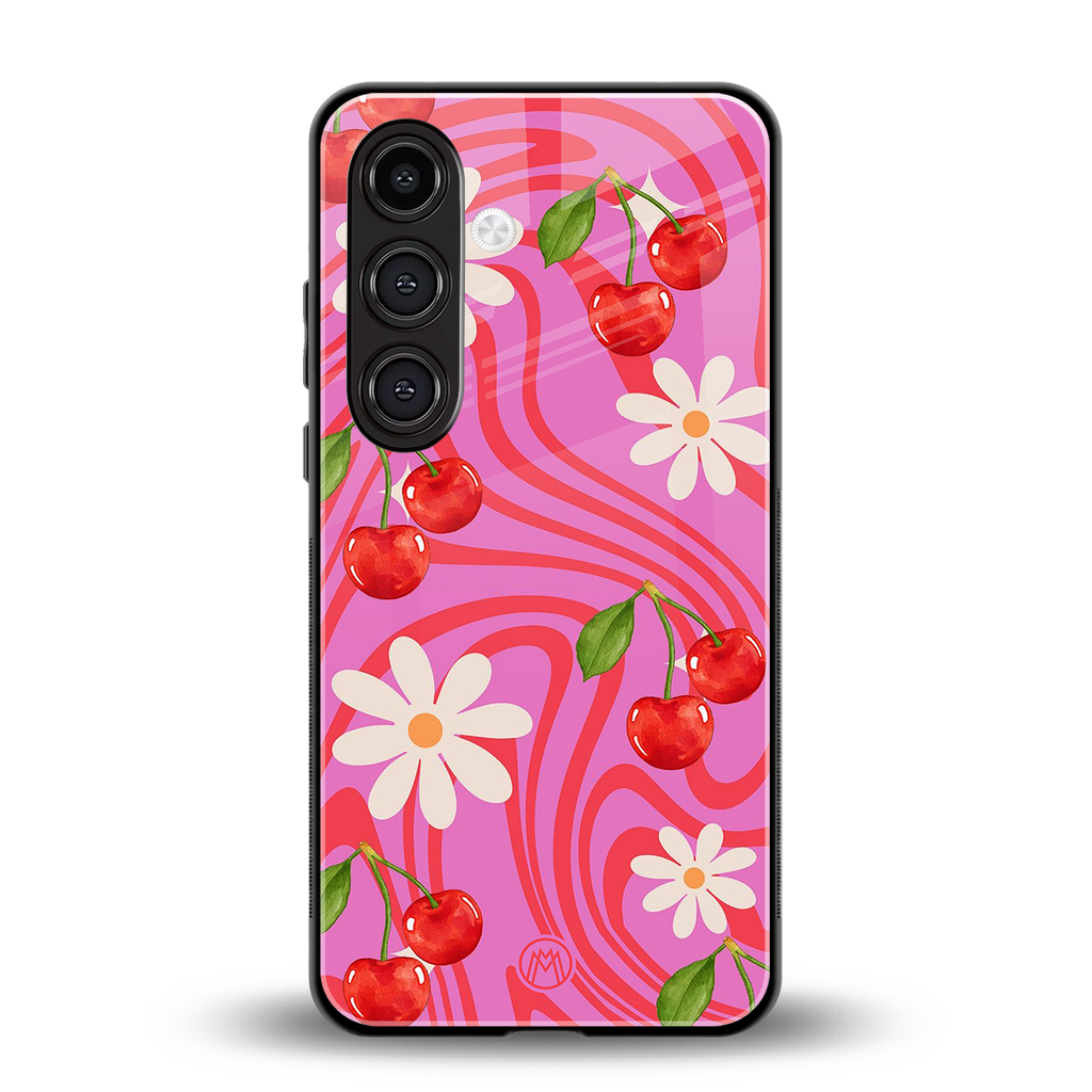 cherry swirl back phone cover | glass case for samsung galaxy s25
