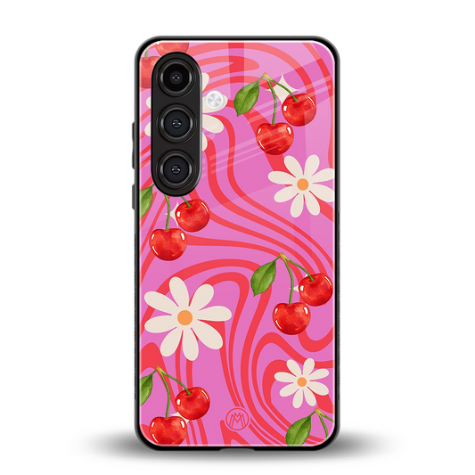 cherry swirl back phone cover | glass case for samsung galaxy s24 fe