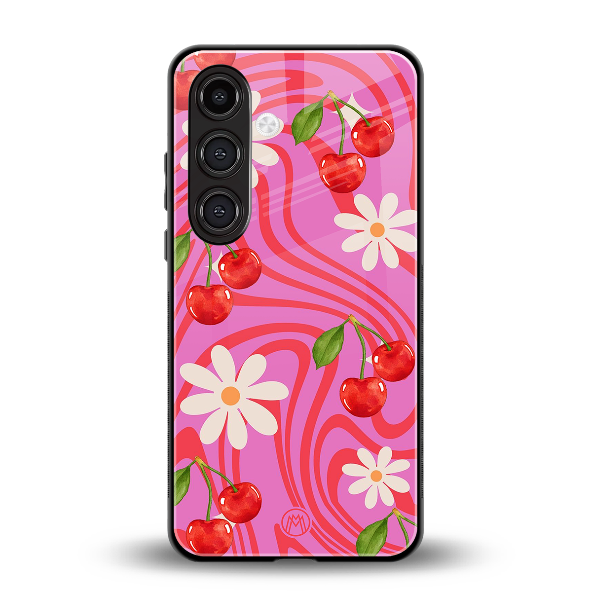 cherry swirl back phone cover | glass case for samsung galaxy s23 plus