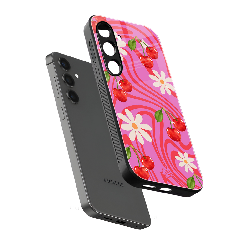 cherry swirl back phone cover | glass case for samsung galaxy s23