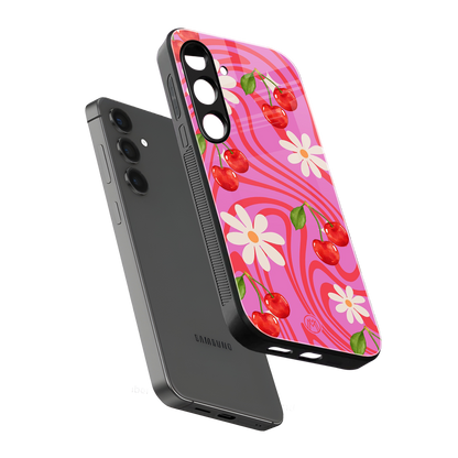 cherry swirl back phone cover | glass case for samsung galaxy s23 plus