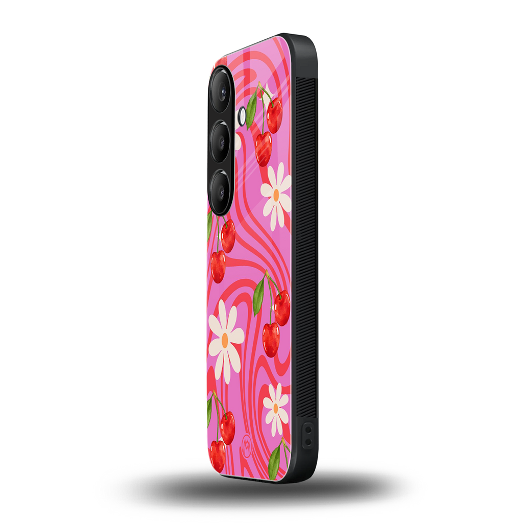 cherry swirl back phone cover | glass case for samsung galaxy s24 fe