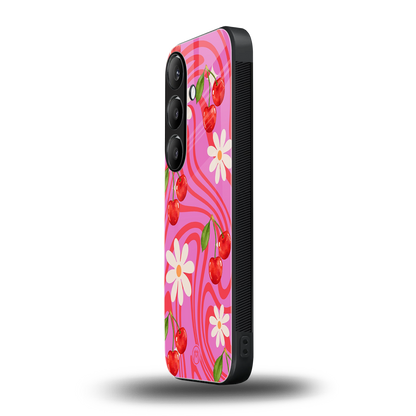 cherry swirl back phone cover | glass case for samsung galaxy s24 fe