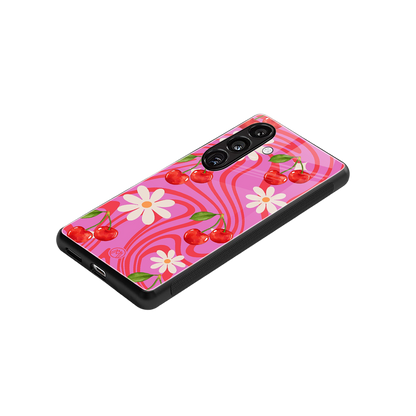 cherry swirl back phone cover | glass case for samsung galaxy s23 plus