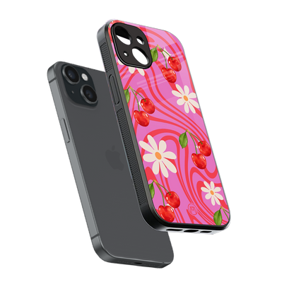cherry swirl back phone cover | glass case for iphone 15