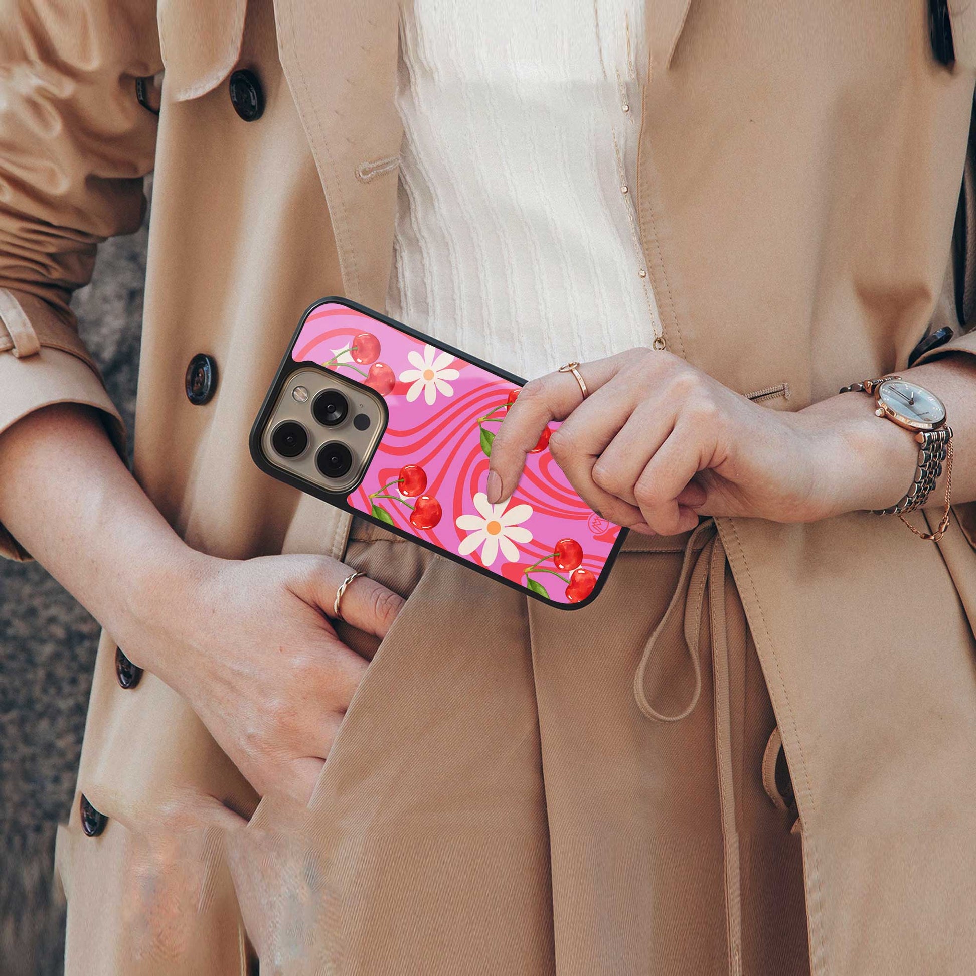 cherry swirl back phone cover | glass case for samsung galaxy s24 ultra