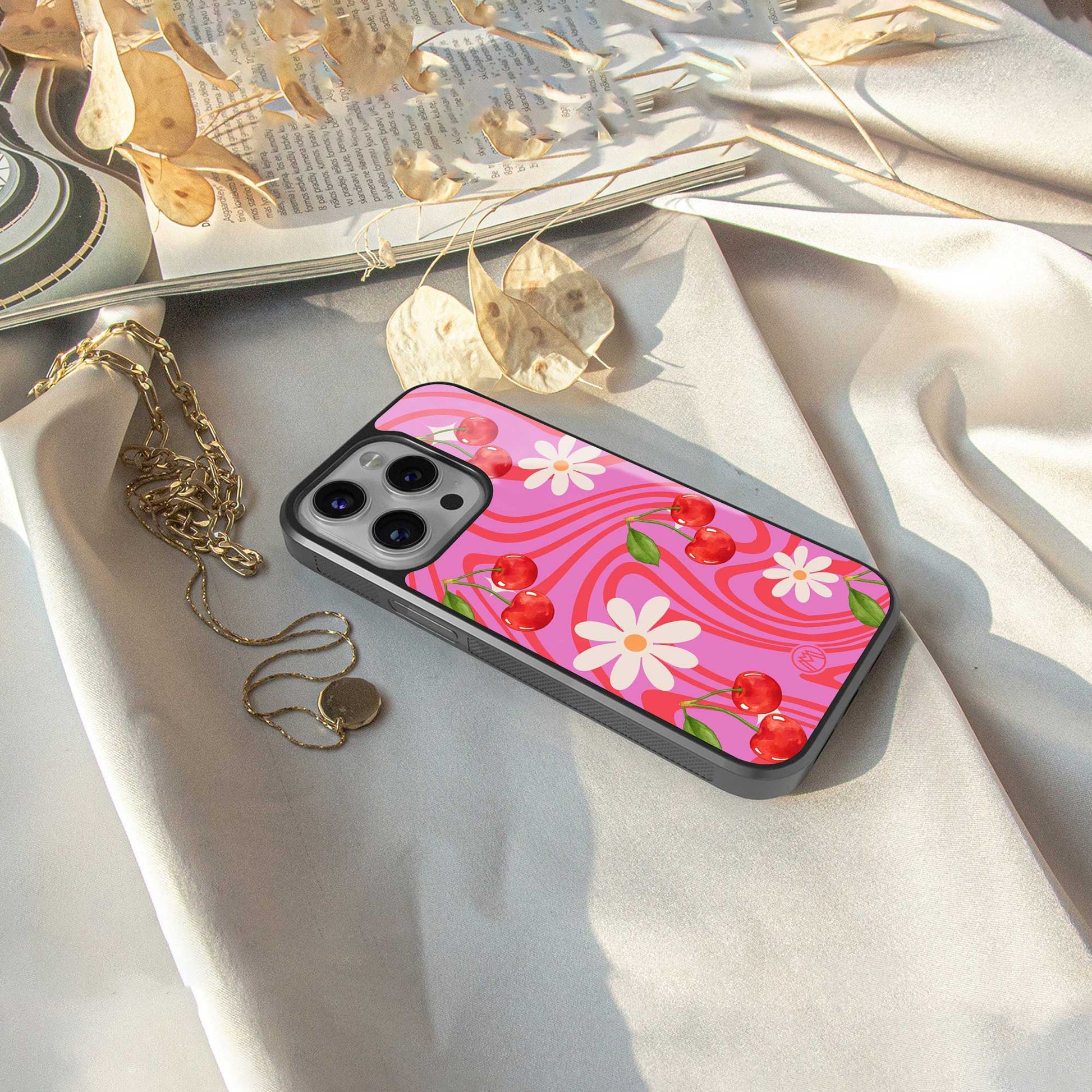 cherry swirl back phone cover | glass case for samsung galaxy s24 ultra