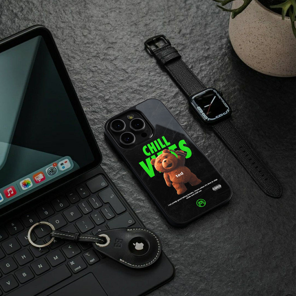 chill vibes back phone cover | glass case for iphone 16 plus