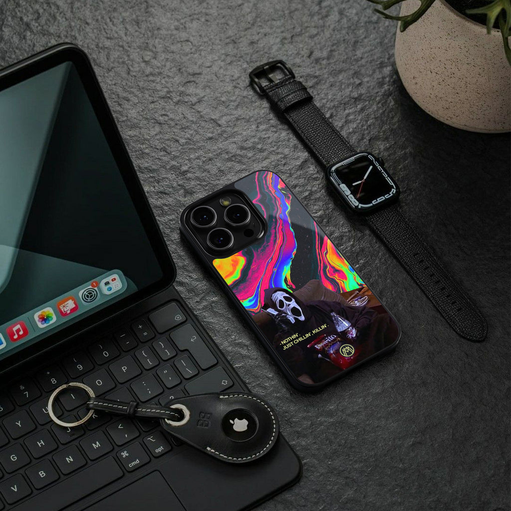 chillin killin back phone cover | glass case for iphone 15 plus