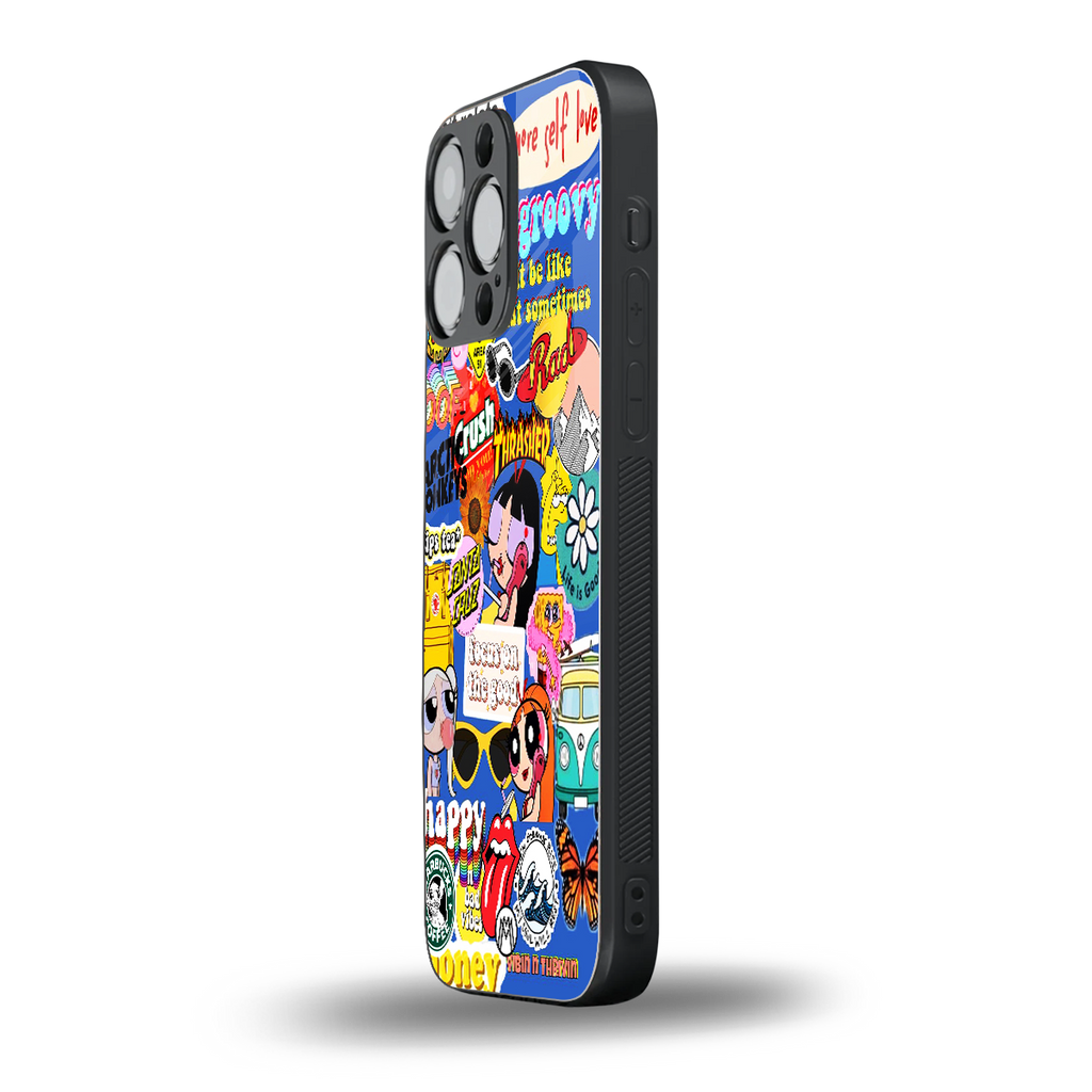 classic collage aesthetic back phone cover | glass case for iphone 15 pro max