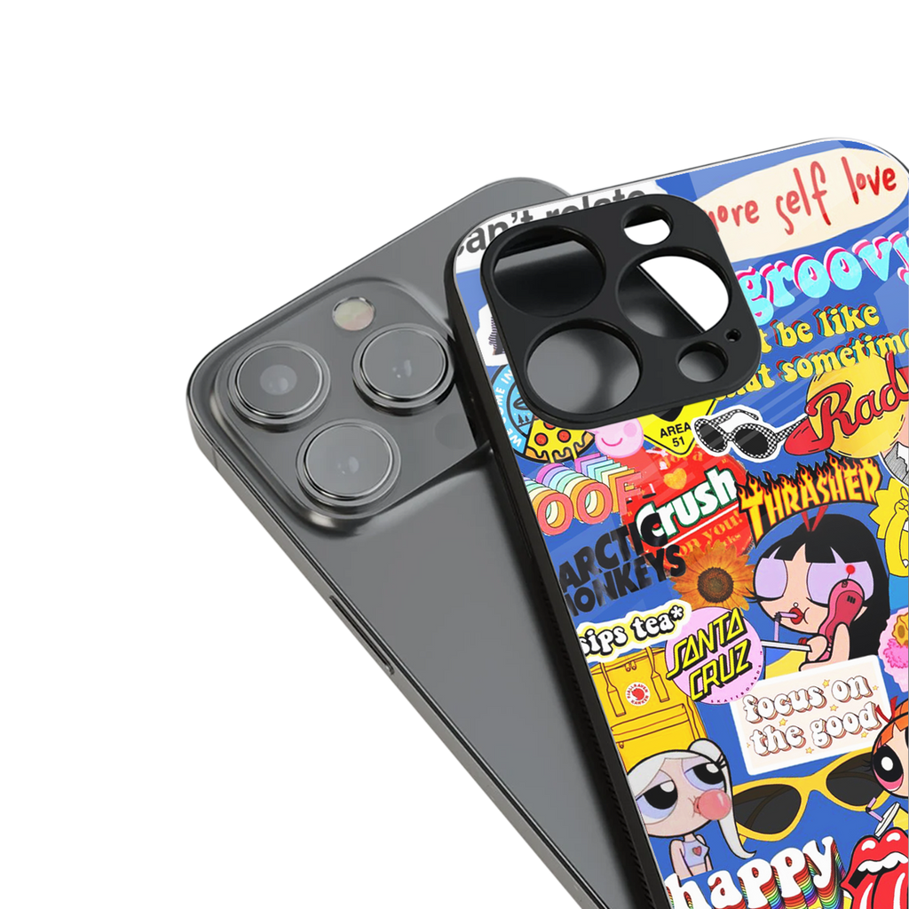 classic collage aesthetic back phone cover | glass case for iphone 14 pro max