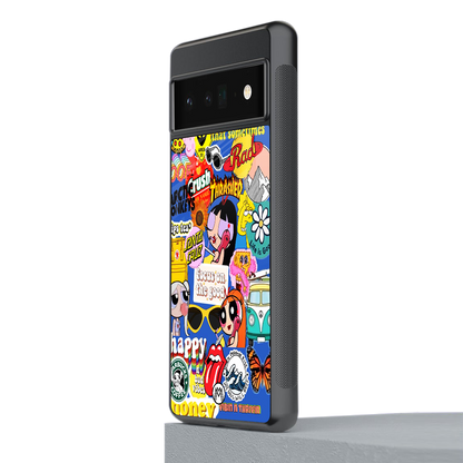 classic collage aesthetic back phone cover | glass case for google pixel 6 pro