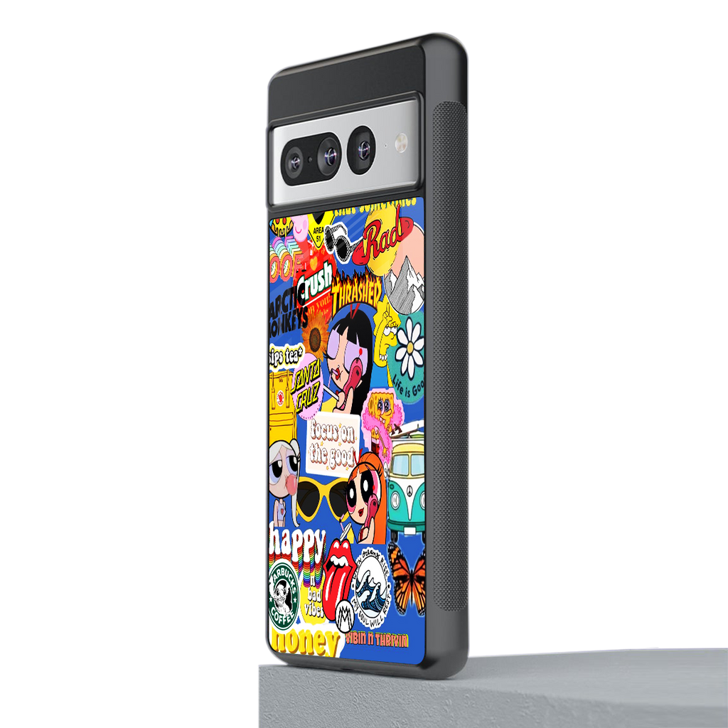 classic collage aesthetic back phone cover | glass case for google pixel 7 pro