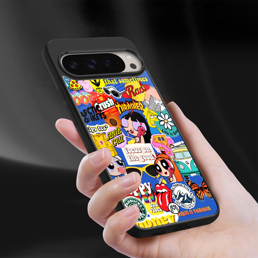 classic collage aesthetic back phone cover | glass case for google pixel 9 pro