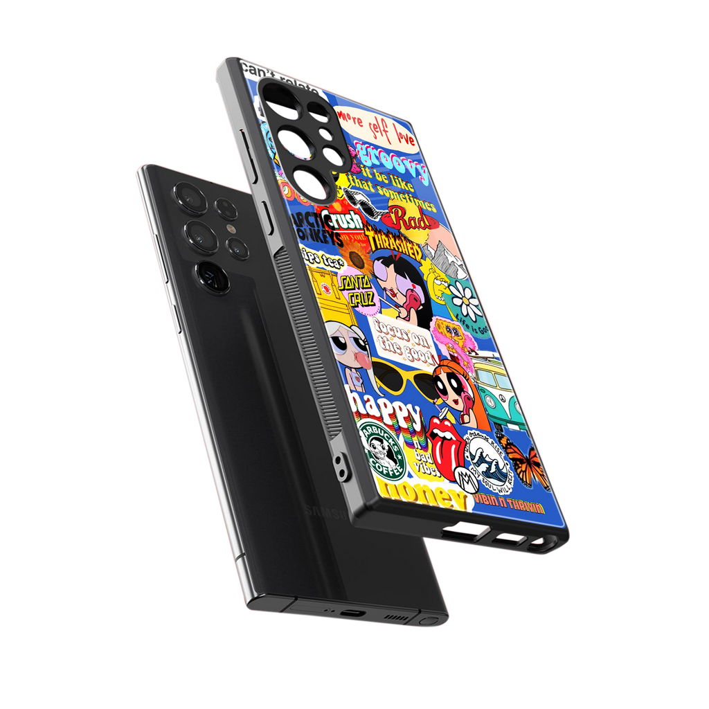 classic collage aesthetic back phone cover | glass case for samsung galaxy s23 ultra