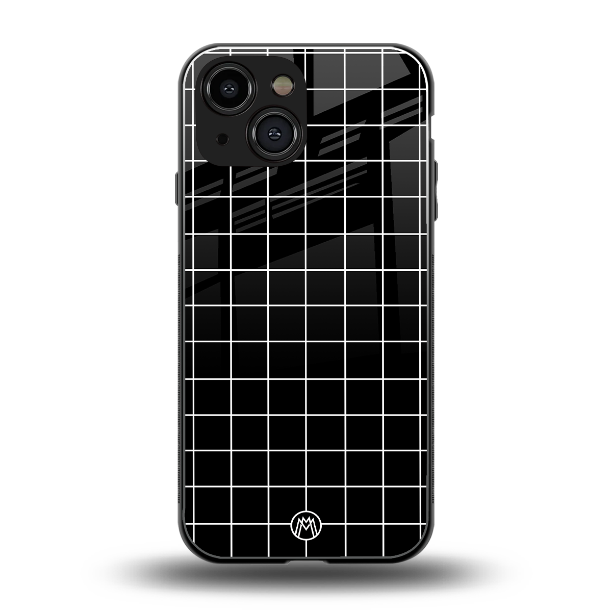 classic grid dark edition back phone cover | glass case for iphone 13 mini